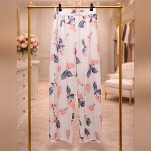 SHEIN Small White and Pink Floral Wide-Leg Pants